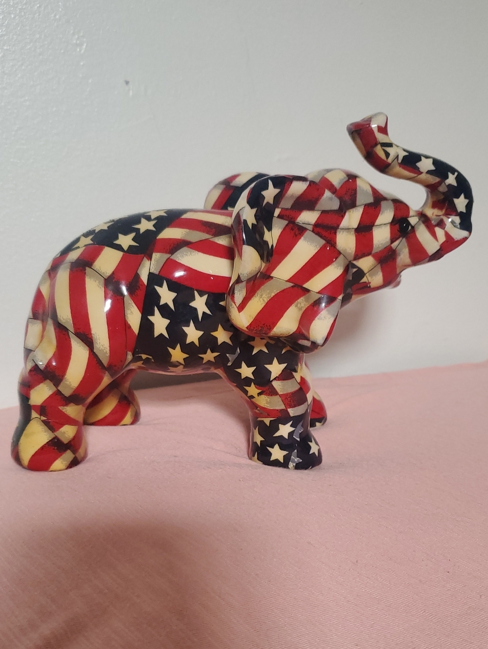 Vintage La Vie American Flag Elephant Figurine Patriotic MCM Decoupage